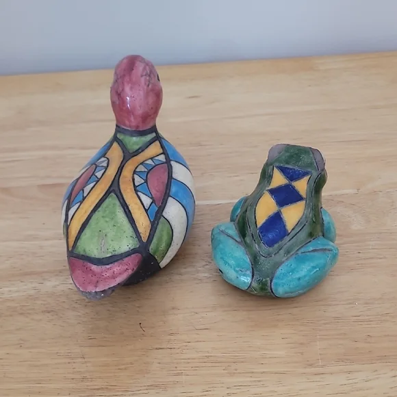 Handmade In South Africa Colorful Ceramic Duck and Frog Figurines